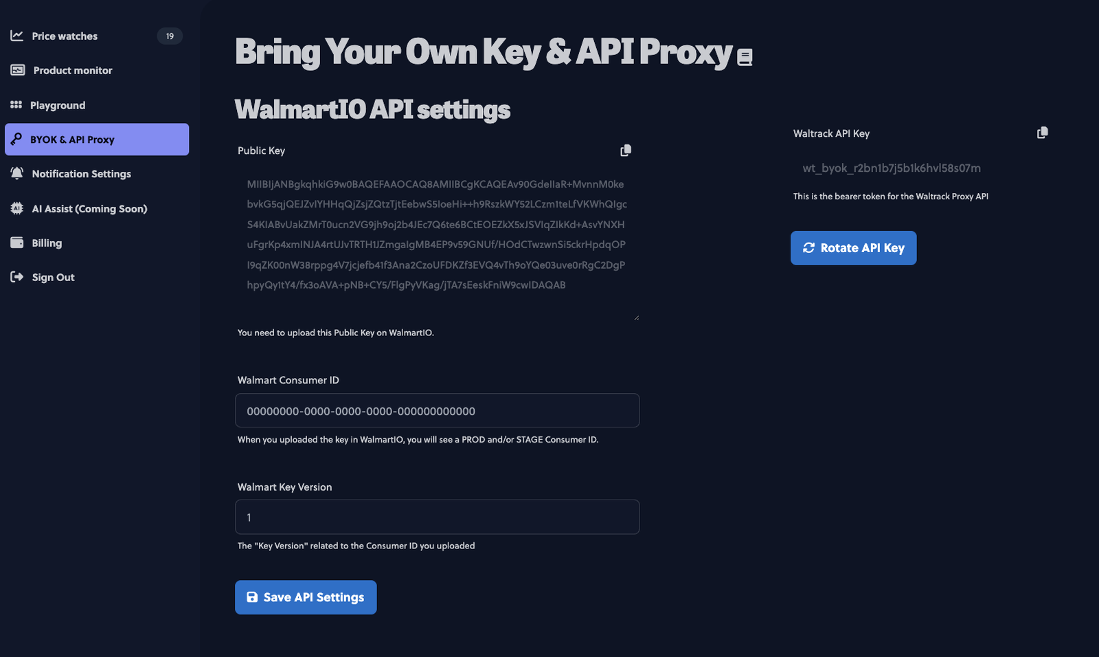Created your key pair in the Waltrack dashboard