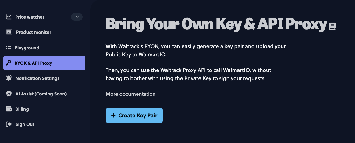 Create your key pair in the Waltrack dashboard