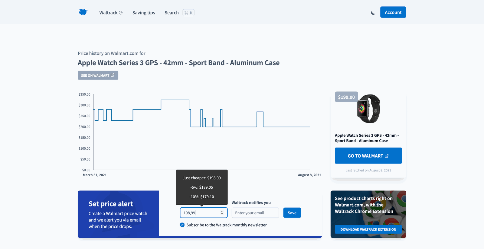 Screenshot of Waltrack.net on large screens in light mode
